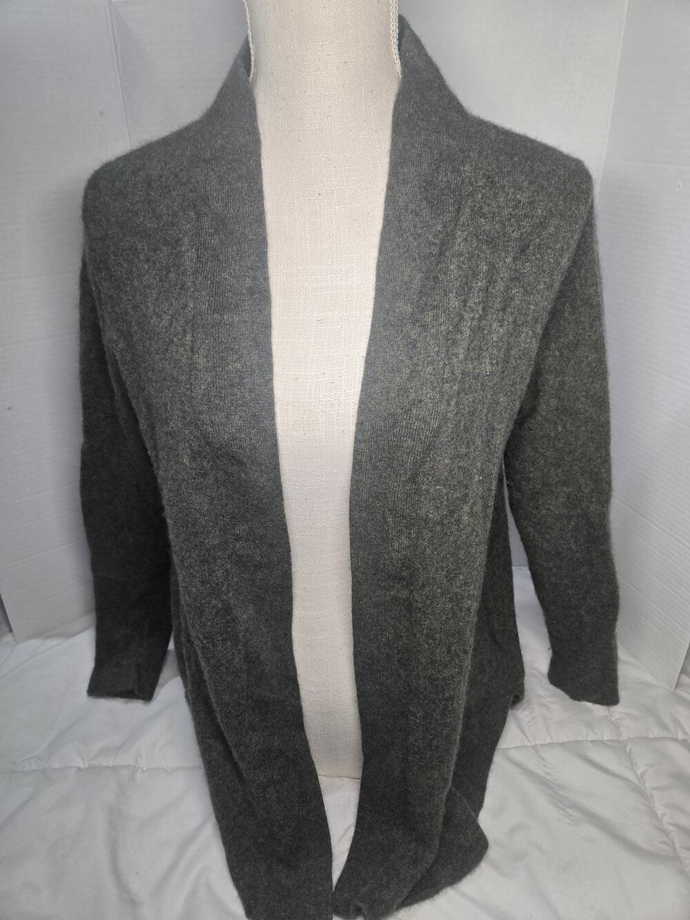J. Crew Factory M 100% Cashmere Sweater Cardigan Olive Green Open Front Coastal